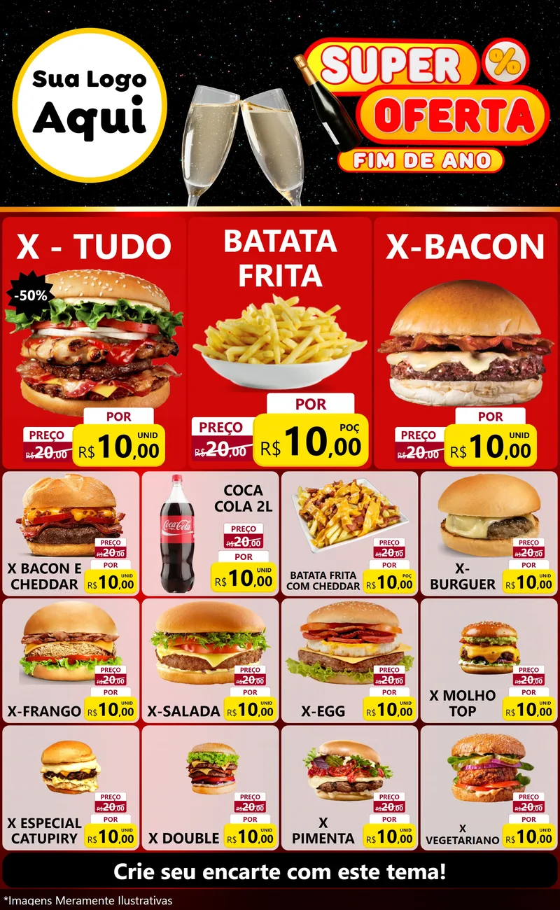 Modelo de Encarte para Encarte Grande com o tema Super Oferta Fim de Ano para Hamburgueria