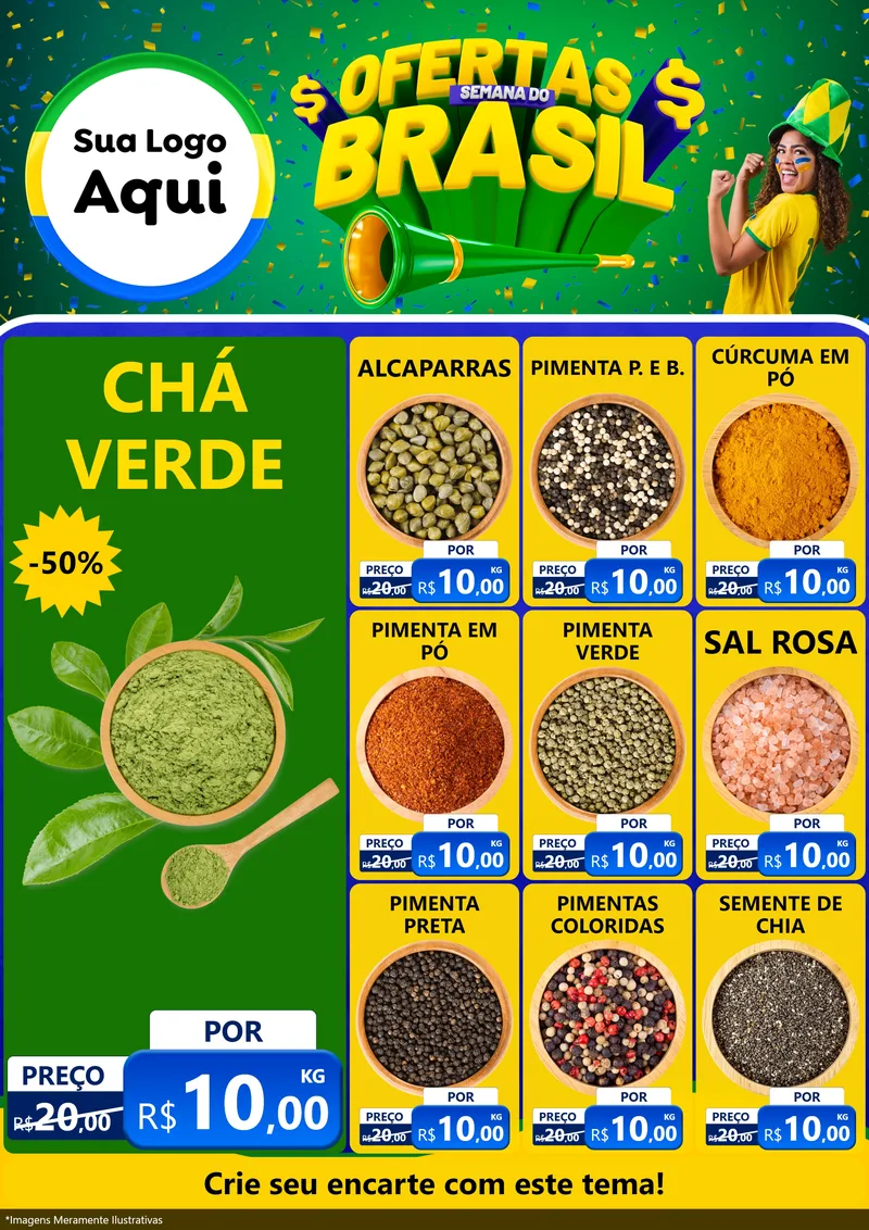 Modelo de Encarte para Encarte A4 Vertical com o tema Ofertas Semana do Brasil para Produtos Naturais