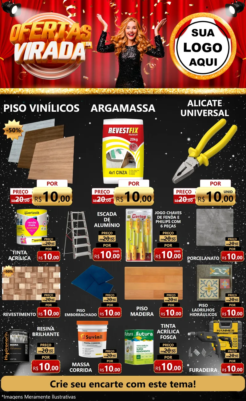 Modelo de Encarte para Encarte Grande com o tema Ofertas da Virada para Material para Construção