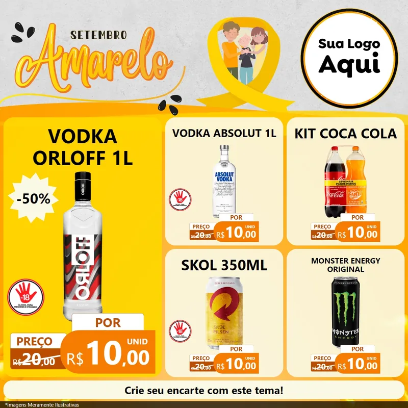 Modelo de Rede Social para Feed Facebook com o tema Setembro Amarelo para Distribuidora de bebidas