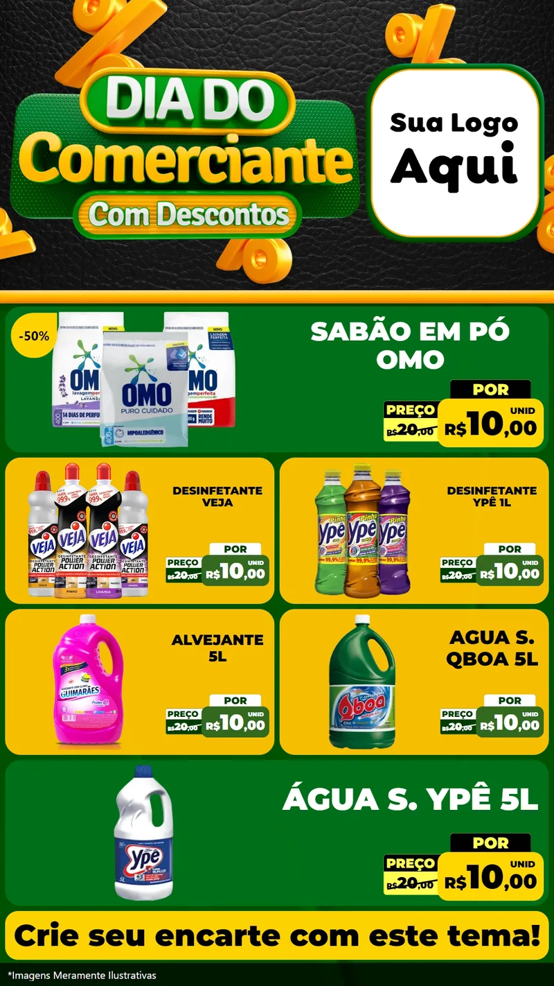 Modelo de TV para TV Vertical com o tema Dia do Comerciante com Descontos para Produtos de Limpeza