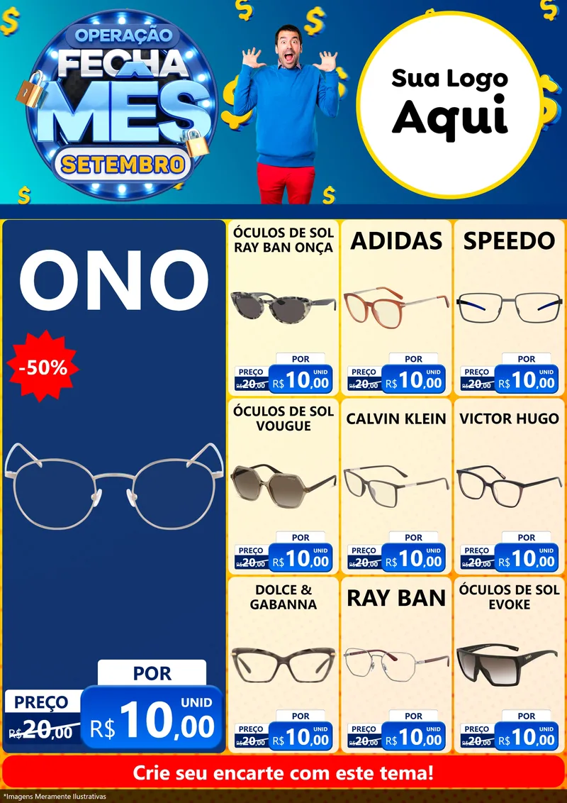 Modelo de Encarte para Encarte A4 Vertical com o tema Operação Fecha Mês Setembro para Óticas