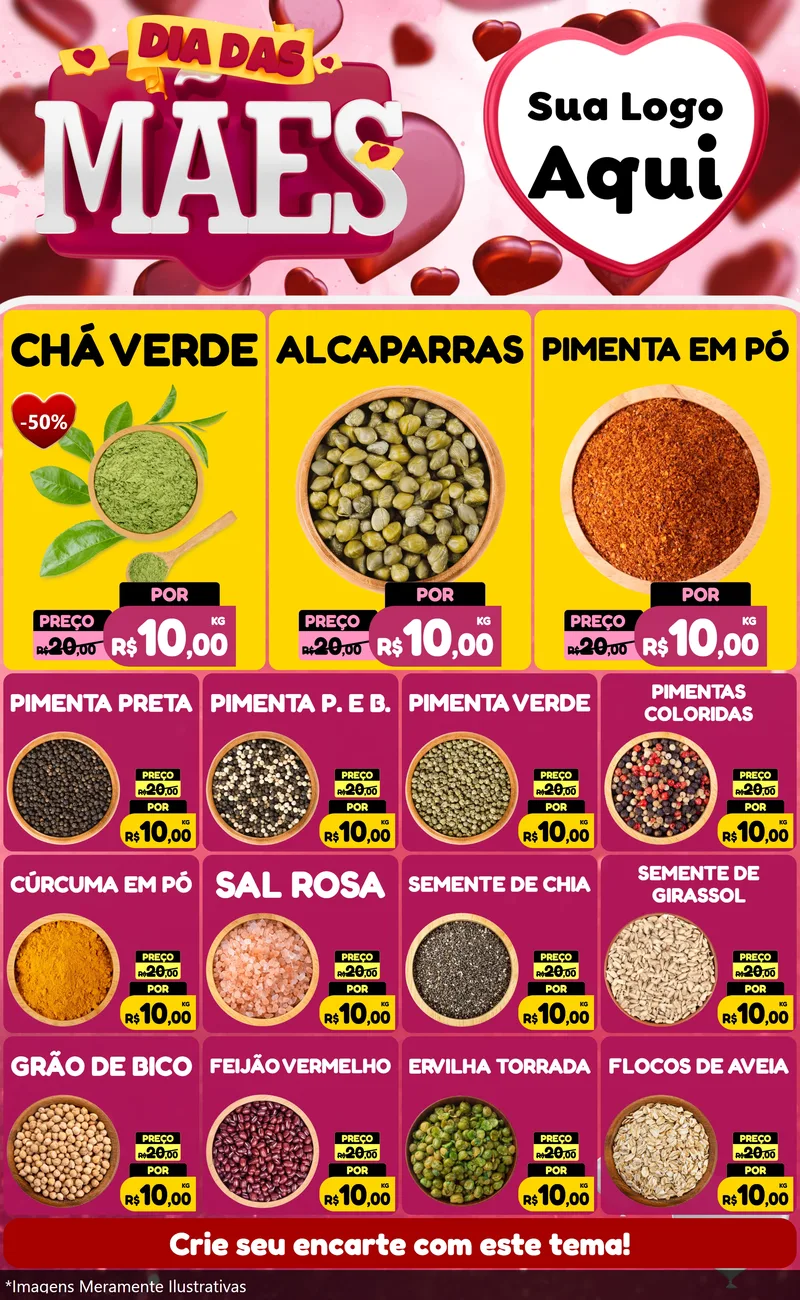 Modelo de Encarte para Encarte Grande com o tema Dia Das Mães para Produtos Naturais