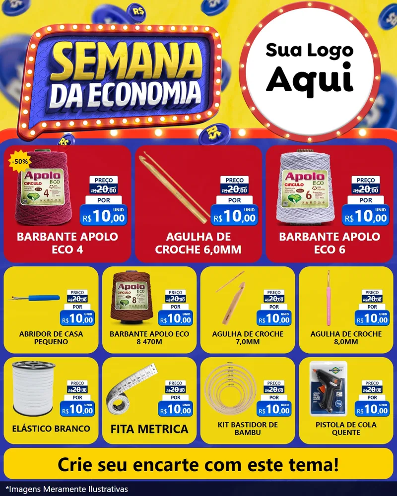 Modelo de Rede Social para Feed Instagram com o tema Semana da Economia para Armarinho e Aviamentos