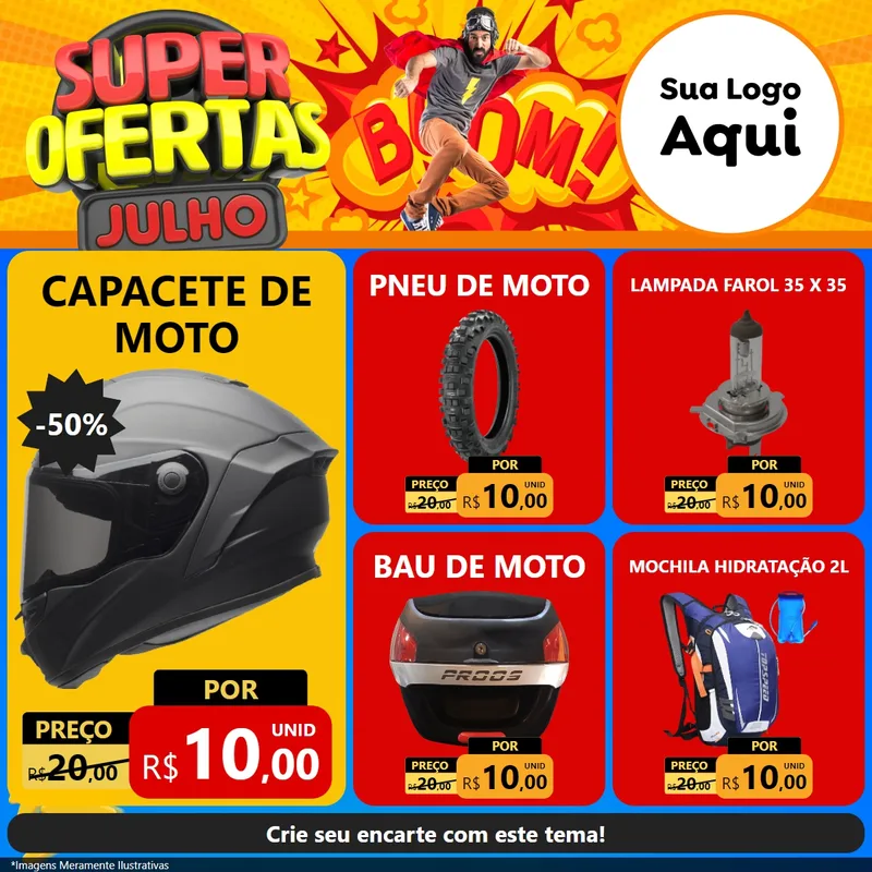 Modelo de Rede Social para Feed Facebook com o tema Super Ofertas Julho para Moto peças