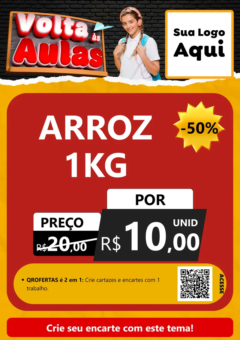 Modelo de Cartaz para Cartaz A4 Vertical com o tema Volta Às Aulas para Supermercado