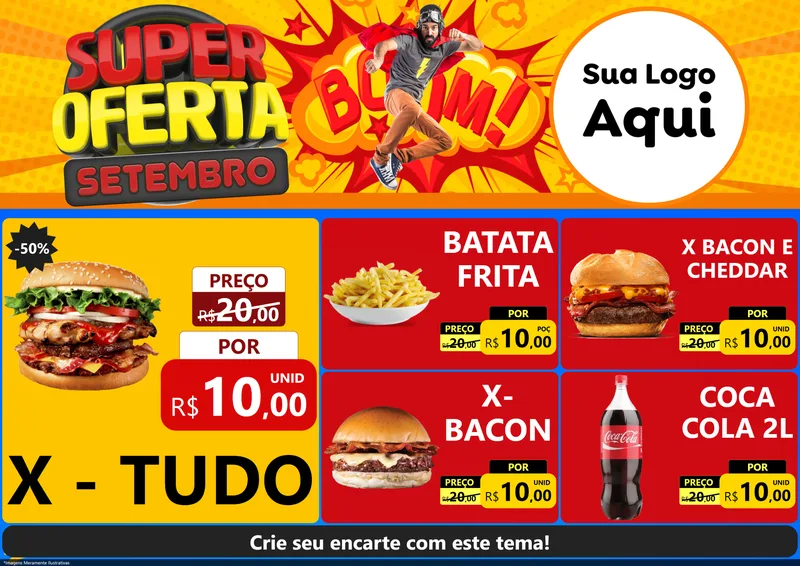 Modelo de Encarte para Encarte A4 Horizontal com o tema Super Oferta Setembro para Hamburgueria