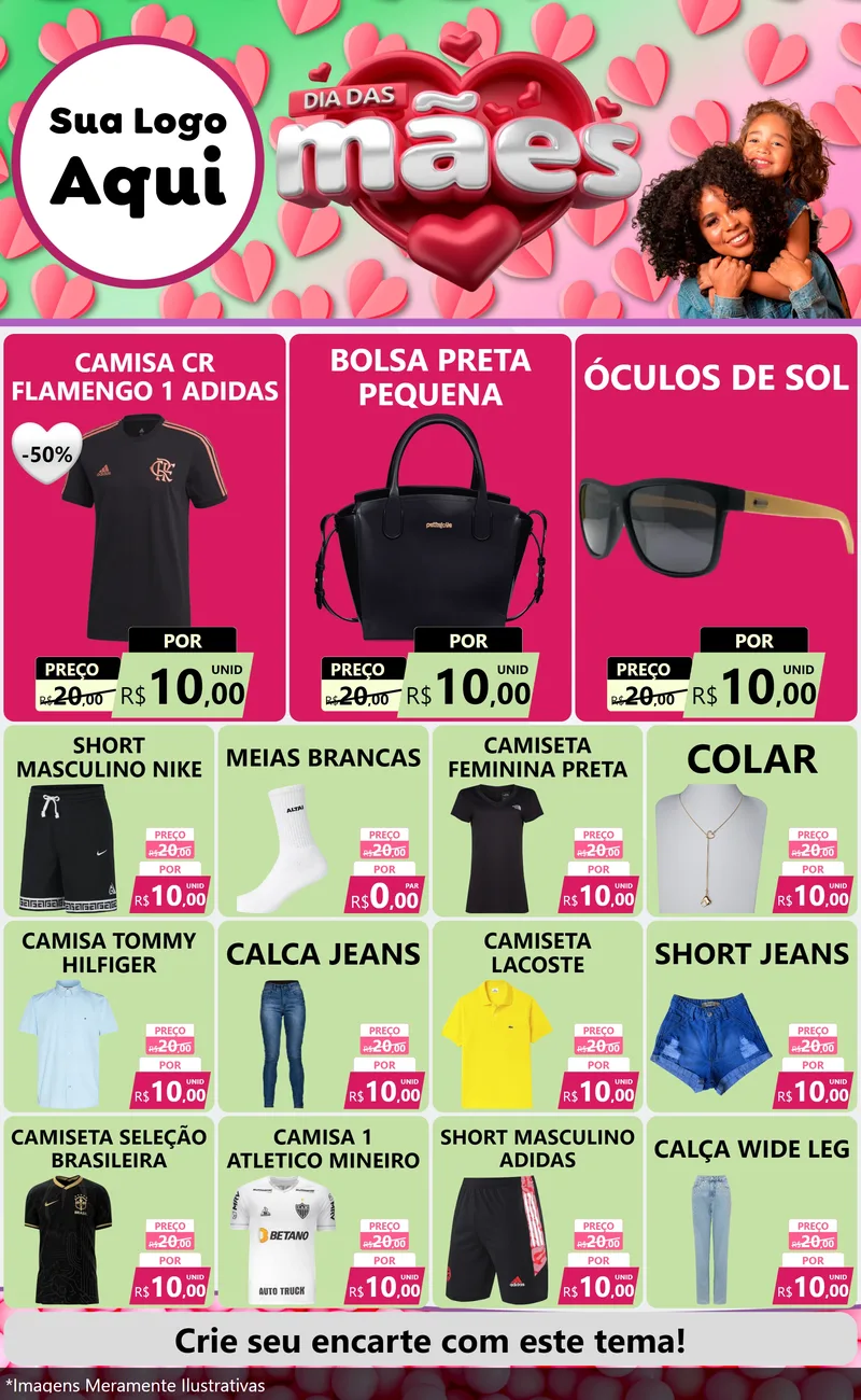 Modelo de Encarte para Encarte Grande com o tema Dia das Mães para Roupas e acessórios