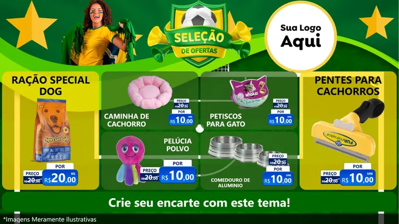 Modelo de TV para TV Horizontal com o tema Seleção de Ofertas - Copa para Pet Shop