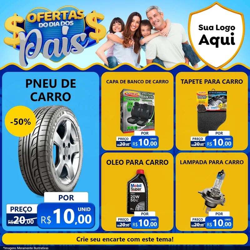 Modelo de Rede Social para Feed Facebook com o tema Ofertas do Dia dos Pais para Auto peças