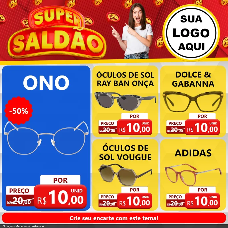 Modelo de Rede Social para Feed Facebook com o tema Super Saldão para Óticas