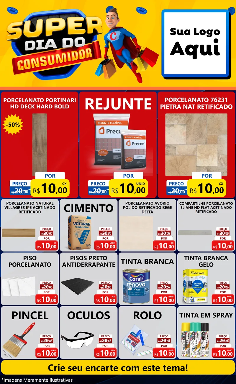 Modelo de Encarte para Encarte Grande com o tema Super Dia do Consumidor para Pisos e revestimentos