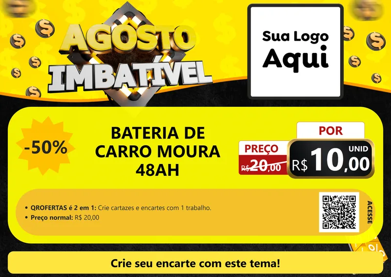 Modelo de Cartaz para Cartaz A4 Horizontal com o tema Agosto Imbatível para Baterias Elétricas