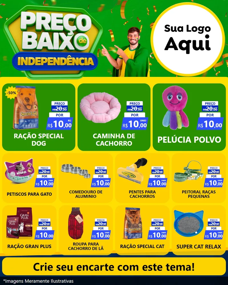 Modelo de Rede Social para Feed Instagram com o tema Preço Baixo de Independência para Pet Shop