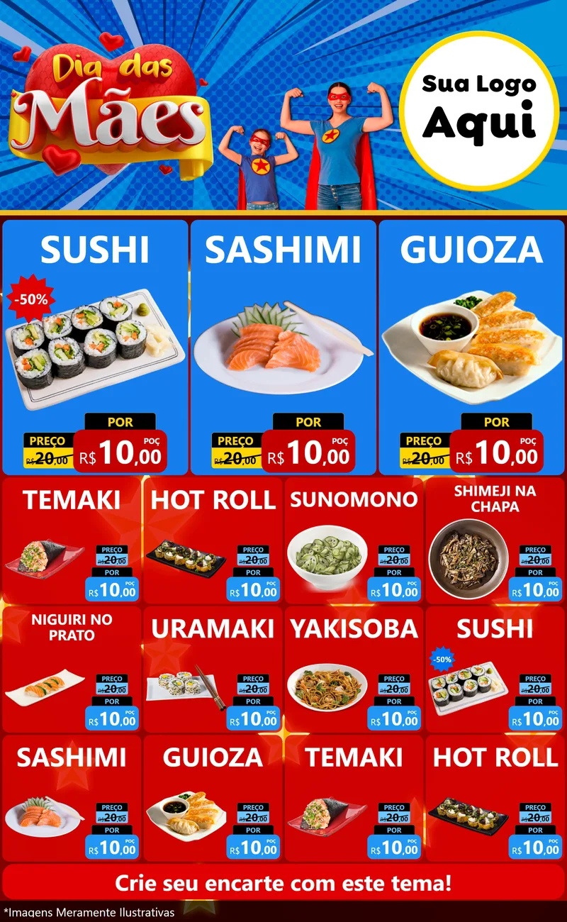 Modelo de Encarte para Encarte Grande com o tema Dia das Mães para Comida japonesa