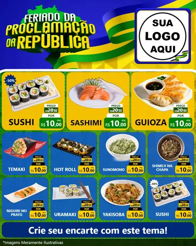 Modelo de Rede Social para Feed Instagram com o tema Feriado da Proclamação da República para Comida japonesa