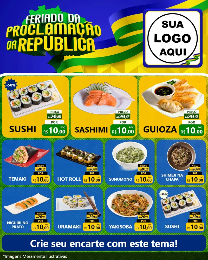 Modelo de Rede Social para Feed Instagram com o tema Feriado da Proclamação da República para Comida japonesa