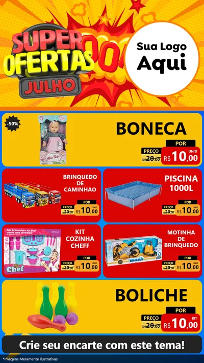 Modelo de TV para TV Vertical com o tema Super Ofertas Julho para Brinquedos