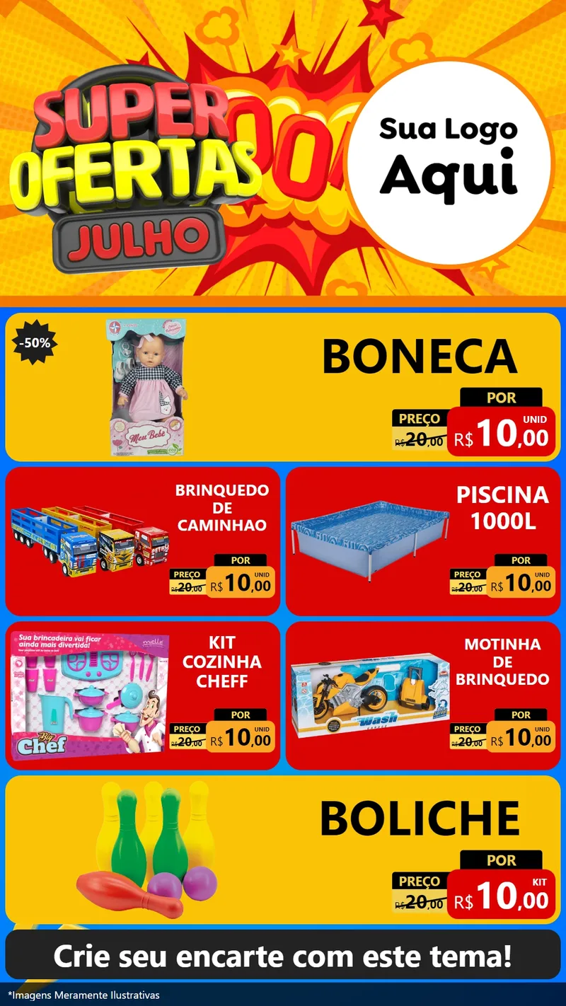 Modelo de TV para TV Vertical com o tema Super Ofertas Julho para Brinquedos