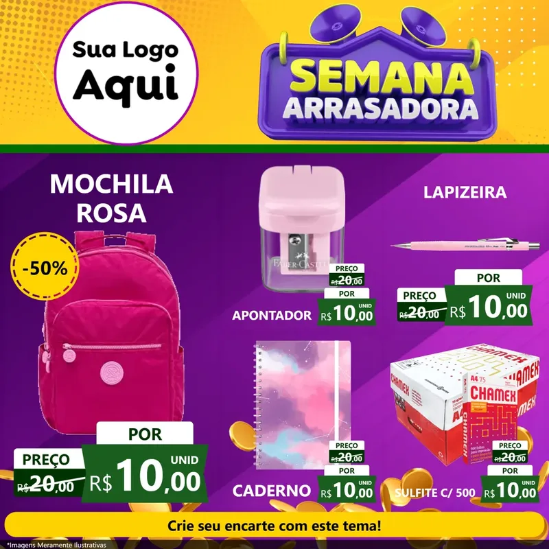 Modelo de Rede Social para Feed Facebook com o tema Semana Arrasadora para Papelaria