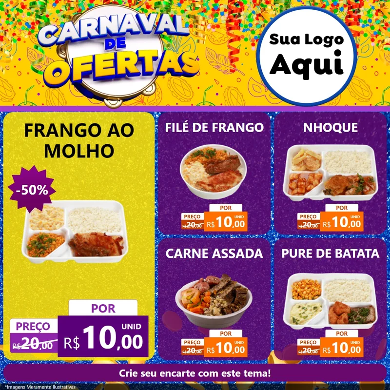 Modelo de Rede Social para Feed Facebook com o tema Carnaval de Ofertas para Restaurante