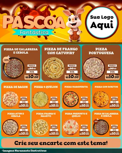 Modelo de Rede Social para Feed Instagram com o tema Páscoa Fantástica para Pizzaria