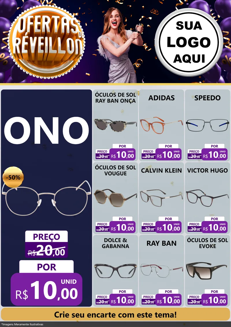 Modelo de Encarte para Encarte A4 Vertical com o tema Ofertas de Réveillon para Óticas