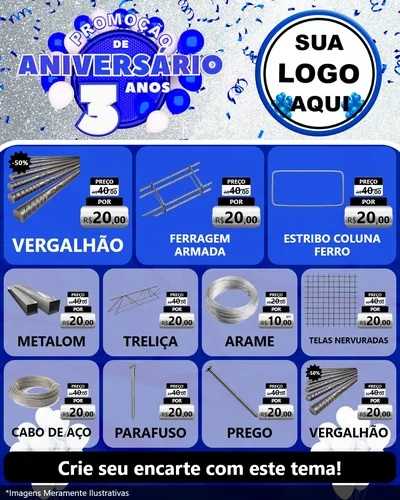 Modelo de Rede Social para Feed Instagram com o tema Promoção de Aniversário - 3 Anos para Ferragens