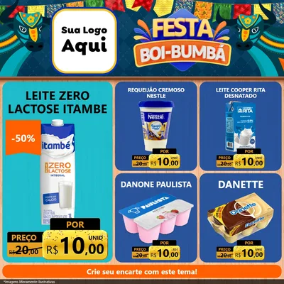 Modelo de Rede Social para Feed Facebook com o tema Festa Boi Bumbá para Frios e Laticínios