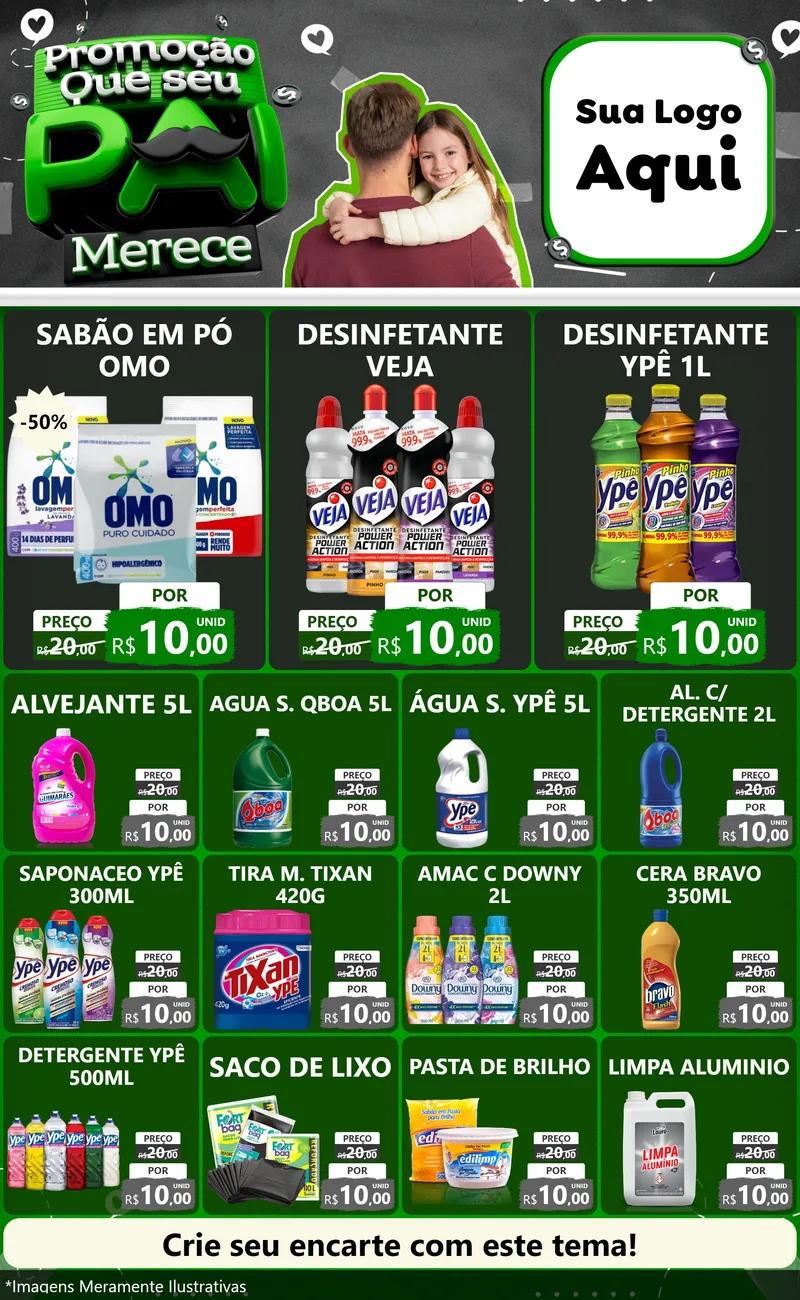 Modelo de Encarte para Encarte Grande com o tema Promoção Que seu Pai Merece para Produtos de Limpeza