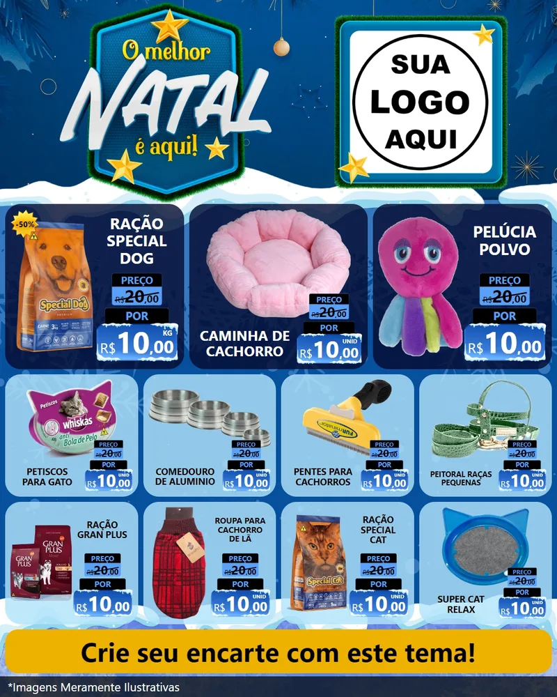 Modelo de Rede Social para Feed Instagram com o tema O Melhor Natal É Aqui! para Pet Shop
