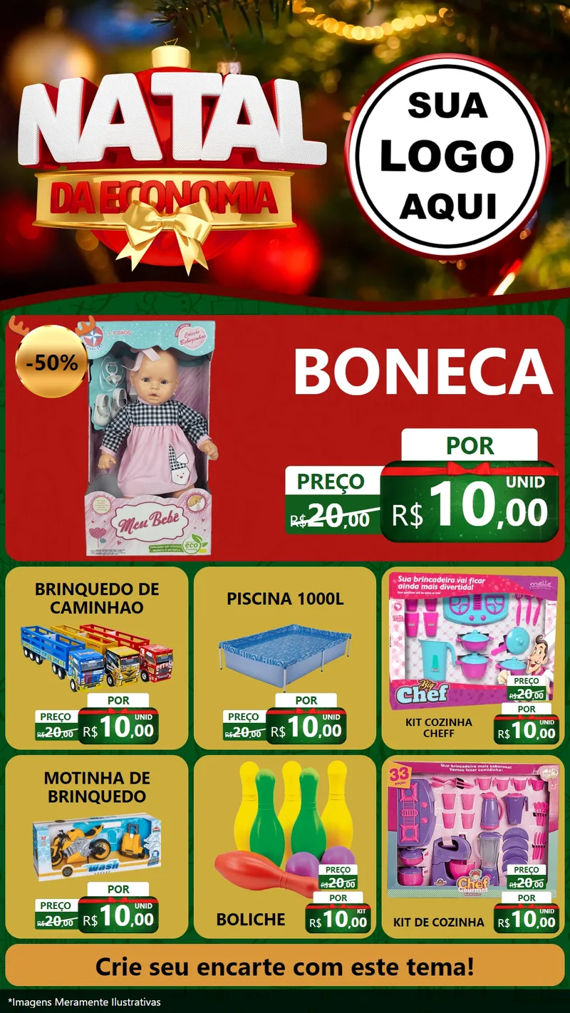 Modelo de Rede Social para Stories com o tema Natal da Economia para Brinquedos