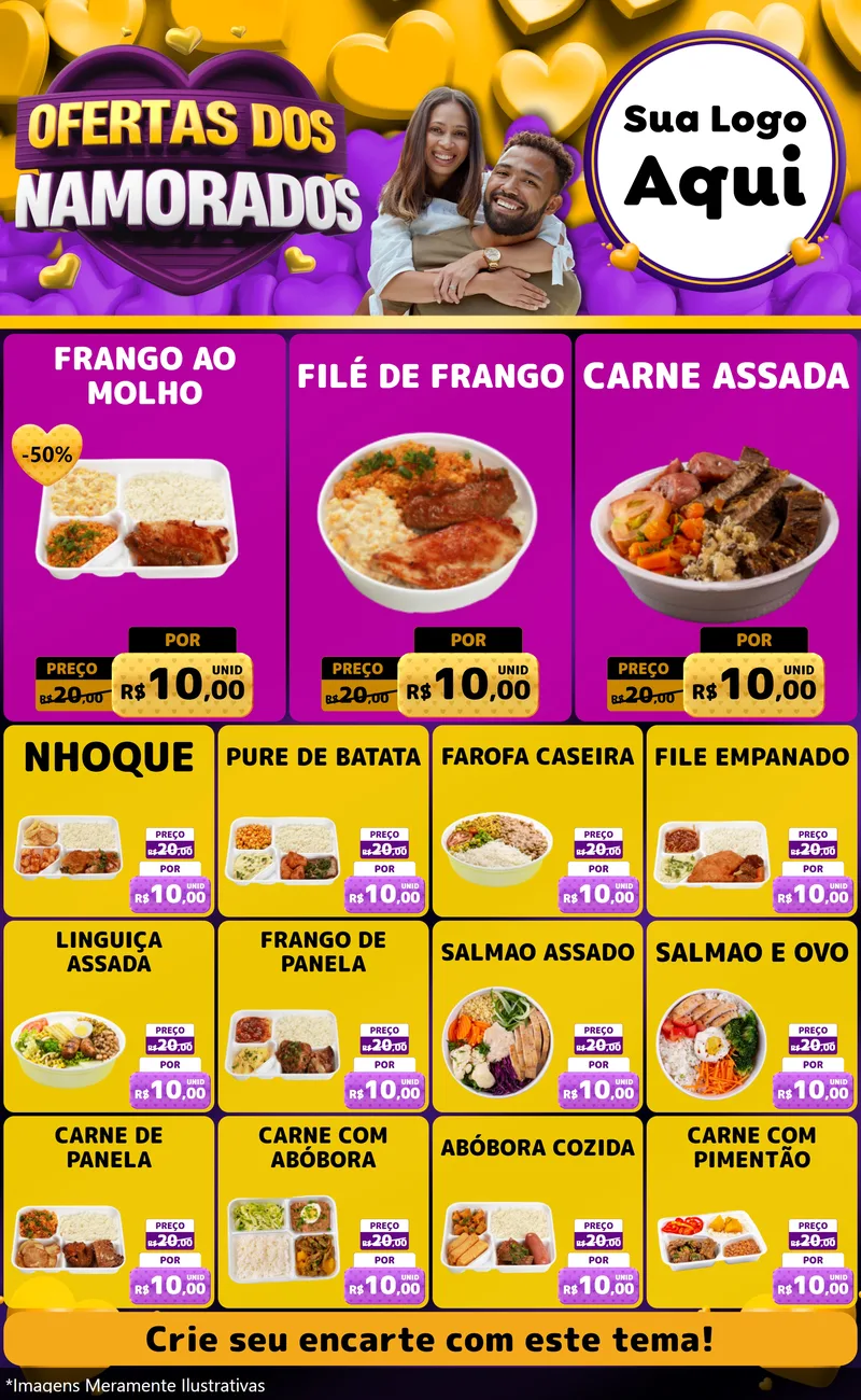Modelo de Encarte para Encarte Grande com o tema Oferta Dos Namorados para Restaurante