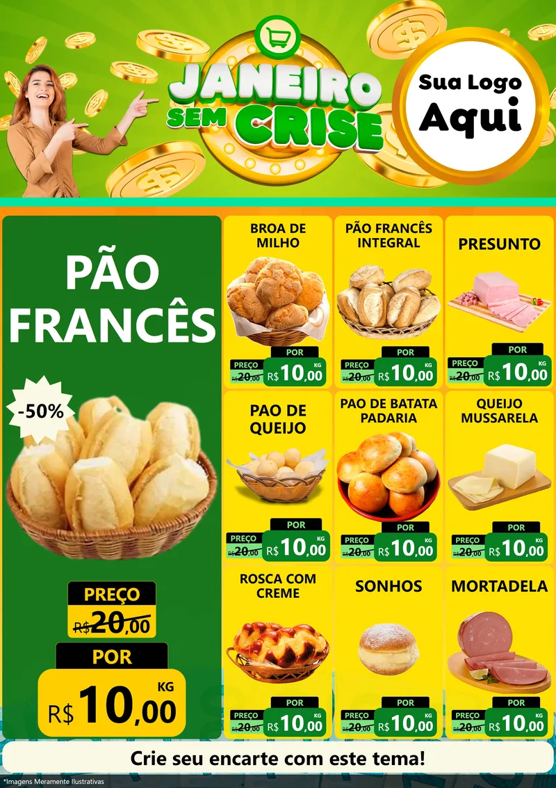 Modelo de Encarte para Encarte A4 Vertical com o tema Janeiro Sem Crise para Padaria
