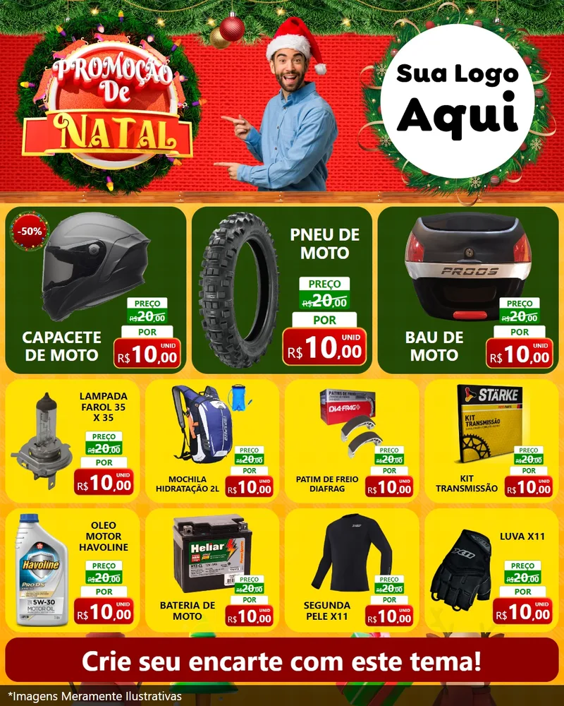 Modelo de Rede Social para Feed Instagram com o tema Promoção de Natal para Moto peças