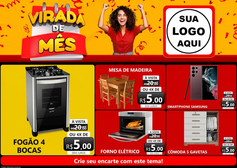 Modelo de Encarte para Encarte A4 Horizontal com o tema Virada de Mês para Móveis e Eletro