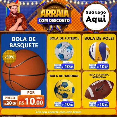 Modelo de Rede Social para Feed Facebook com o tema Arraiá Com Desconto para Artigos Esportivos