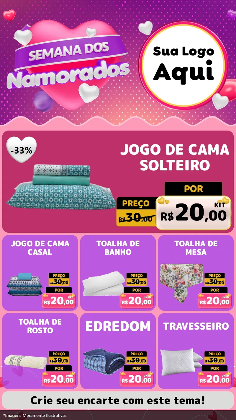 Modelo de Rede Social para Stories com o tema Semana dos Namorados para Cama, Mesa e Banho