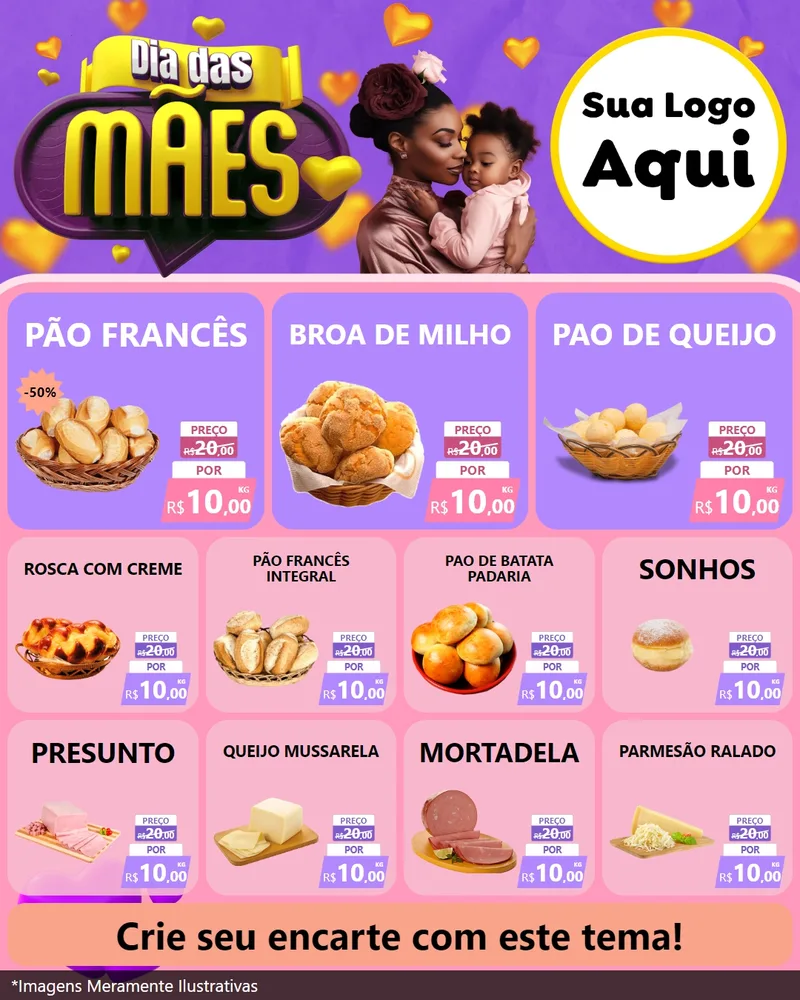 Modelo de Rede Social para Feed Instagram com o tema Dia das Mães para Padaria