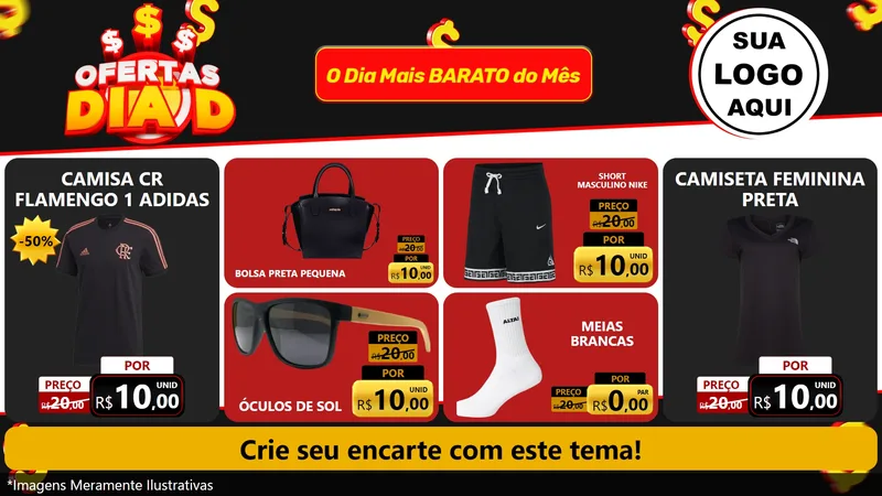 Modelo de TV para TV Horizontal com o tema Ofertas Dia D para Roupas e acessórios