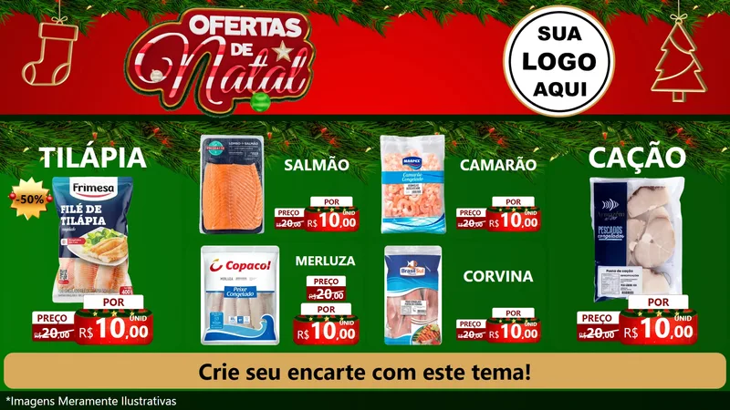 Modelo de TV para TV Horizontal com o tema Ofertas de Natal para Peixaria