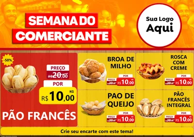 Modelo de Encarte para Encarte A4 Horizontal com o tema Semana do Comerciante para Padaria