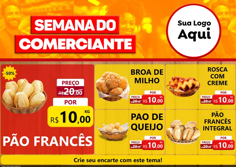 Modelo de Encarte para Encarte A4 Horizontal com o tema Semana do Comerciante para Padaria