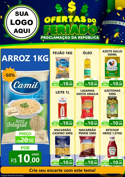 Modelo de Encarte para Encarte A4 Vertical com o tema Ofertas do Feriado - Proclamação da República para Supermercado