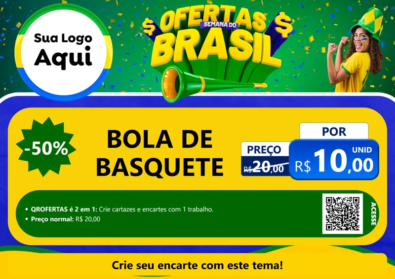Modelo de Cartaz para Cartaz A4 Horizontal com o tema Ofertas Semana do Brasil para Artigos Esportivos