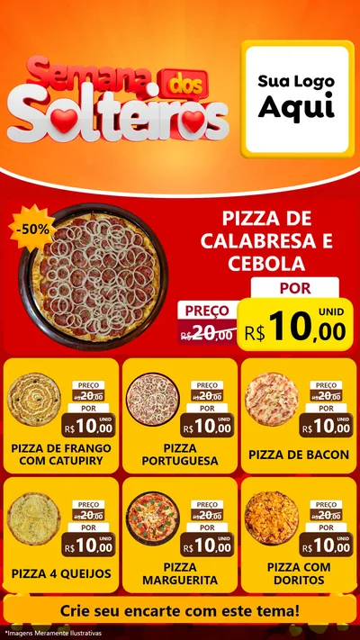 Modelo de Rede Social para Stories com o tema Semana dos Solteiros para Pizzaria