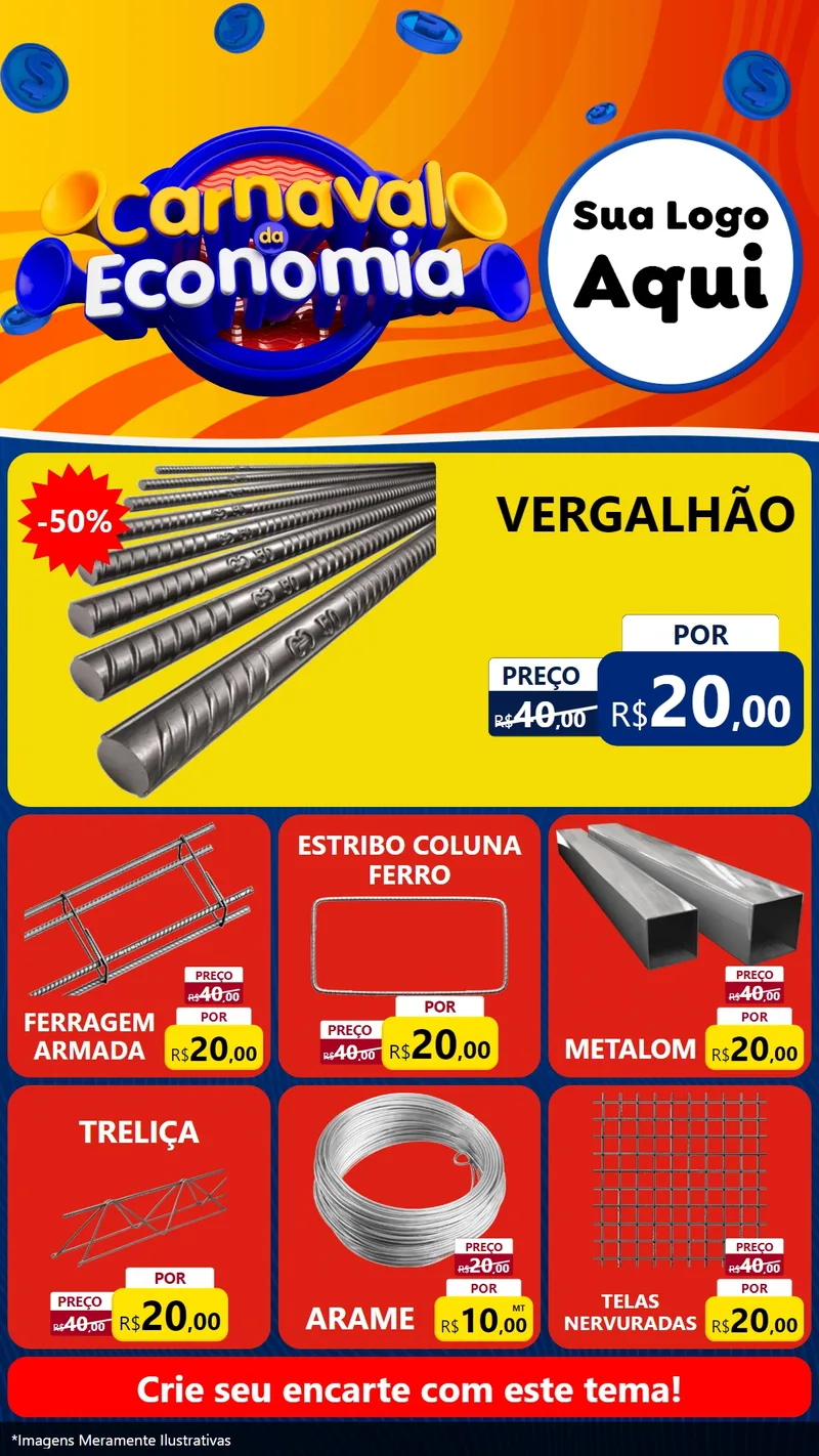 Modelo de Rede Social para Stories com o tema Carnaval da Economia para Ferragens