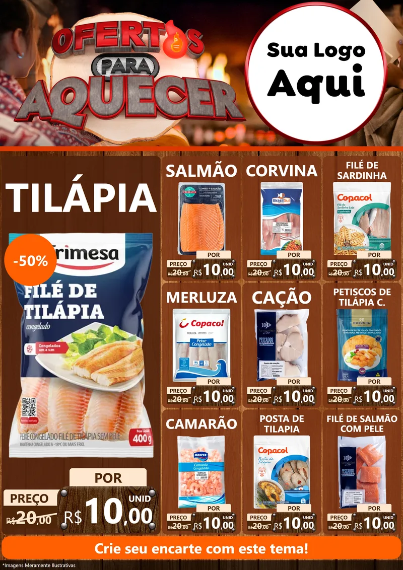 Modelo de Encarte para Encarte A4 Vertical com o tema Ofertas Para Aquecer para Peixaria