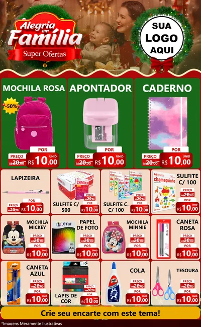 Modelo de Encarte para Encarte Grande com o tema Alegria Em Família - Super Ofertas para Papelaria
