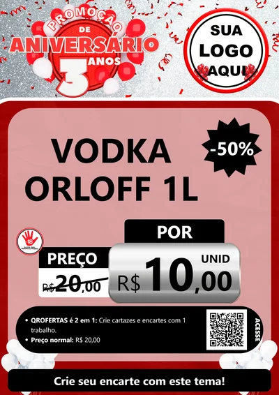 Modelo de Cartaz para Cartaz A4 Vertical com o tema Promoção de Aniversário - 3 Anos para Distribuidora de bebidas